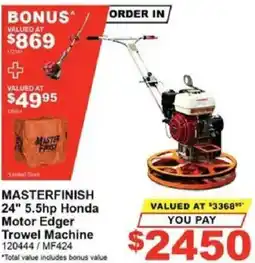 Total Tools MASTERFINISH 24" 5.5hp Honda Motor Edger Trowel Machine offer