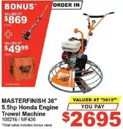 Total Tools MASTERFINISH 36" 5.5hp Honda Engine Trowel Machine offer