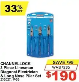 Total Tools CHANNELLOCK 3 Piece Linesman Diagonal Electrician & Long Nose Plier Set offer