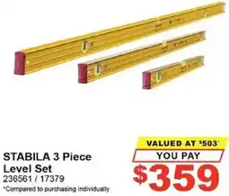 Total Tools STABILA 3 Piece Level Set offer