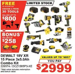 Total Tools DEWALT 18V XR 15 Piece 3x5.0Ah Combo Kit offer