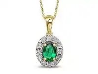 Bevilles Jewellery 9ct Yellow Gold Created Emerald & Diamond Necklace offer