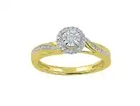 Bevilles Jewellery 9ct Yellow Gold Diamond Ring with Halo and Sweep Shoulder Detail offer