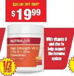 Chemist Warehouse NUTRA Life High Strength Vit C + Vit D + Zinc Chewables offer