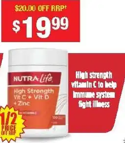 Chemist Warehouse NUTRA Life High Strength Vit C + Vit D +Zinc offer