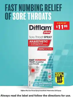 Chemist Warehouse Difflam Plus Sore Throat Spray Anaesthetic Watermelon 225 Sprays offer