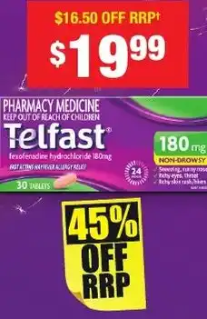 Chemist Warehouse Telfast fexofenadine hydrochloride 180mg offer