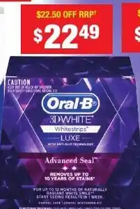 Chemist Warehouse Oral-B 3D White Luxe Advanced Seal White Strips offer
