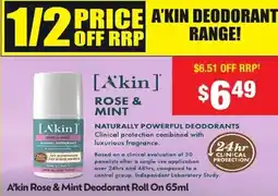 Chemist Warehouse A'kin Rose & Mint Deodorant Roll On offer