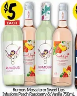 NQR Rumors Moscato or Sweet Lips Infusions Peach Raspberry & Vanilla offer