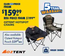 BCF Oztent hotspot chairs offer