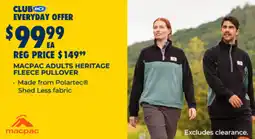 BCF Macpac adults heritage fleece pullover offer