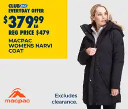 BCF Macpac womens narvi coat offer
