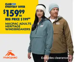 BCF Macpac adults heritage windbreakers offer