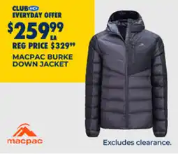 BCF Macpac burke down jacket offer