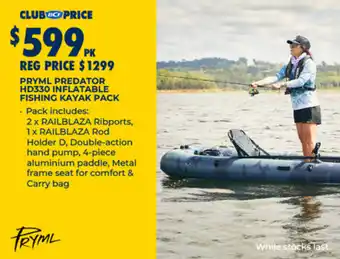 BCF Pryml predator hd330 inflatable fishing kayak pack offer