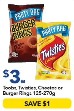 Ritchies Toobs, Twisties, Cheetos or Burger Rings offer