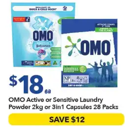 Ritchies Omo active or sensitive laundry powder or 3in1 capsules offer
