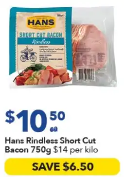 Ritchies Hans Rindless Short Cut Bacon offer