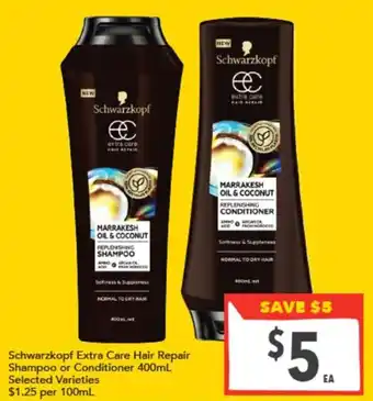 Supa Valu Schwarzkopf extra care hair repair shampoo or conditioner offer