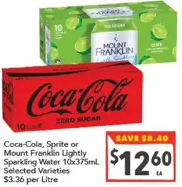 Supa Valu Coca Cola Sprite or Mount Franklin Lightly Sparkling Water offer