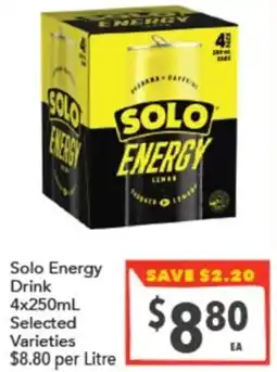 Supa Valu Solo Energy Drink Varieties $8.80 per Litre offer