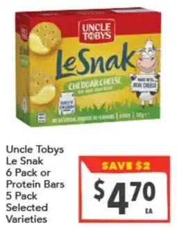 Supa Valu Uncle Tobys Le Snak or Protein Bars offer