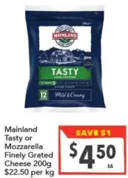 Supa Valu Mainland Tasty or Mozzarella Finely Grated Cheese offer