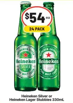 Supa Valu Heineken silver or heineken lager stubbies offer