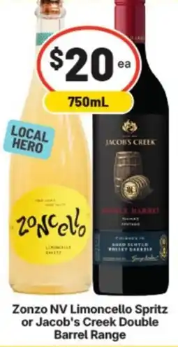 Supa Valu Zonzo NV Limoncello Spritz or Jacobs Creek Double Barrel Range offer