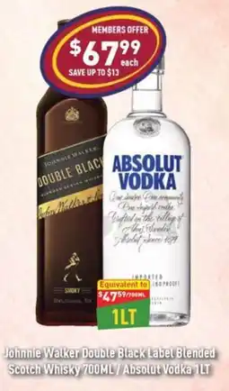 Liquor Legends Johnnie Walker Double Black Label Blended Scotch Whisky Absolut Vodka offer