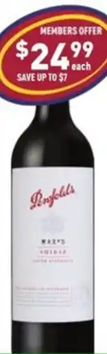 Liquor Legends Penfolds max shiraz & range offer