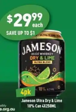 Liquor Legends Jameson ultra dry & lime 10% can offer