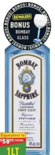 Liquor Legends Bombay Sapphire London Dry Gin offer