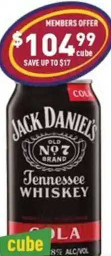Liquor Legends Jack daniels tennessee whiskey & cola can cube offer