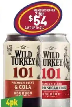 Liquor Legends Wild turkey 101 bourbon & cola can & range offer