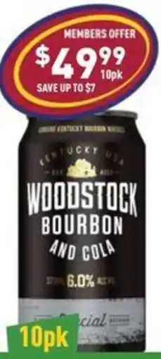 Liquor Legends Woodstock bourbon & cola 6% can offer