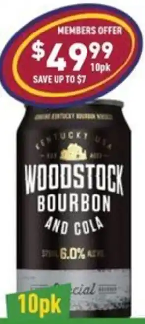 Liquor Legends Woodstock bourbon & cola 6% can offer