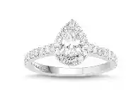 Bevilles Jewellery Love by Michelle Beville Halo Solitaire Pear Ring with 0.85ct of Diamonds in 18ct White Gold offer