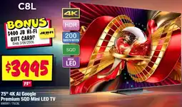 JB Hi-Fi 75" 4K AI Google Premium SQD Mini LED TV offer