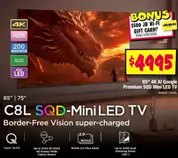 JB Hi-Fi 85" 4K AI Google Premium SQD Mini LED TV offer