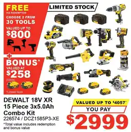 Total Tools DEWALT 18V XR 15 Piece 3x5.0Ah Combo Kit offer