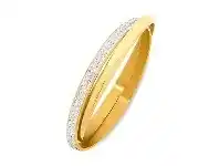 Stainless Steel Gold Colour Plain & Crystal Double Bangle - 65MM