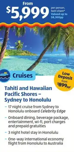ALDI Tahiti and Hawaiian Pacific Shores - Sydney to Honolulu offer