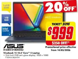 The Good Guys Vivobook 15 15.6" Core 5 Laptop offer