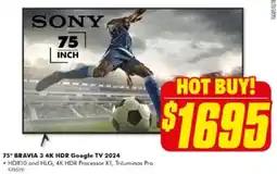 The Good Guys 75" BRAVIA 3 4K HDR Google TV 2024 offer