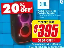 The Good Guys PartyBox Club 120 Portable Speaker offer