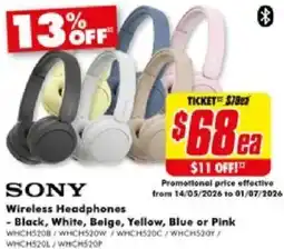 The Good Guys Wireless Headphones - Black, White, Beige, Yellow, Blue or Pink offer