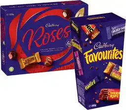 IGA Cadbury Favourites 264‑265g or Roses Chocolate Box 225g Selected Varieties offer