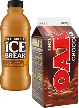 IGA Oak Flavoured Milk 600mL or Ice Break Real Coffee 500mL Selected Varieties offer